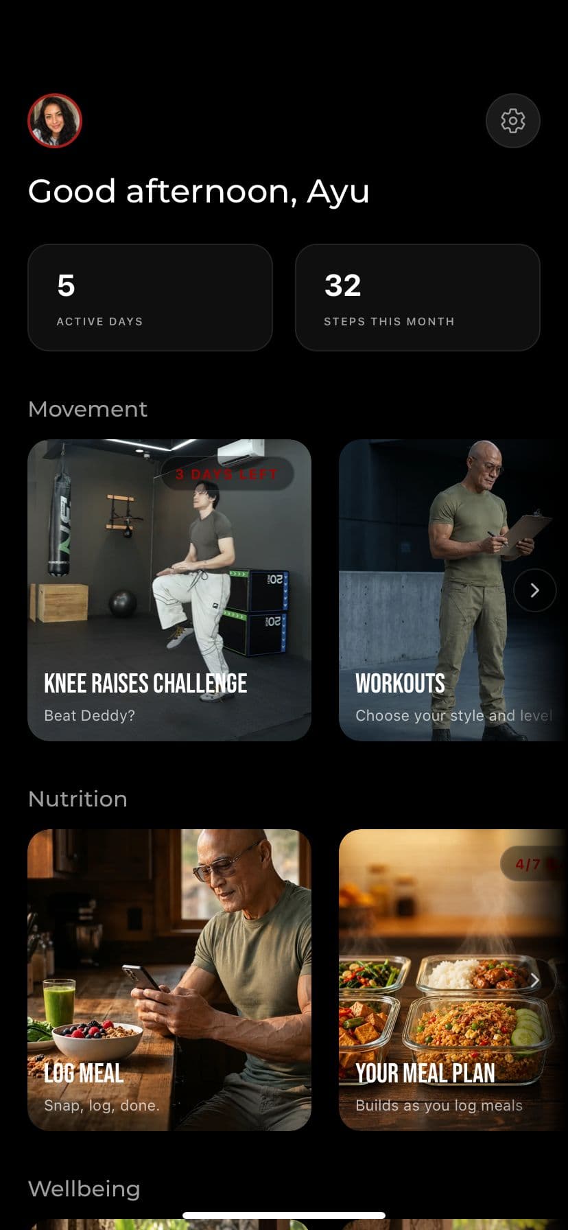 Corbuzier Fit dashboard with your day at a glance