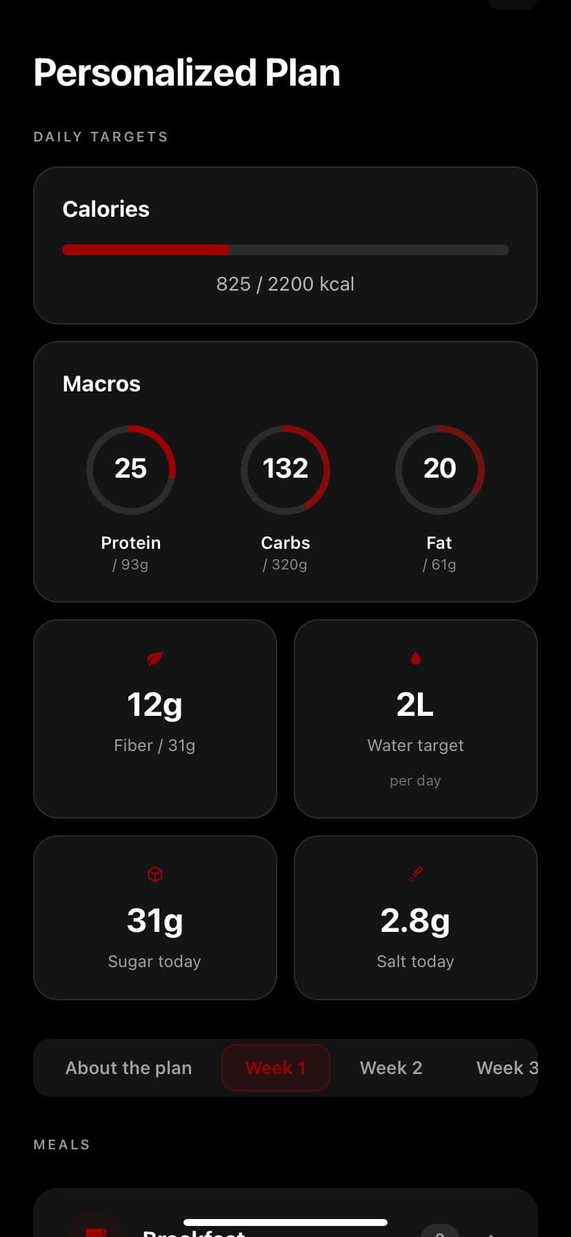 Your personalized plan with calories and macros